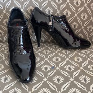 Prada black patent leather ankle boots